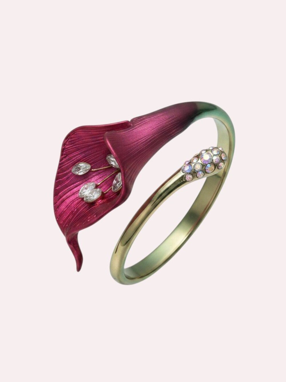 Betsey Johnson Calla Lily Collar Bypass Hinge Bangle Bracelet Green/Fuchsia NWT